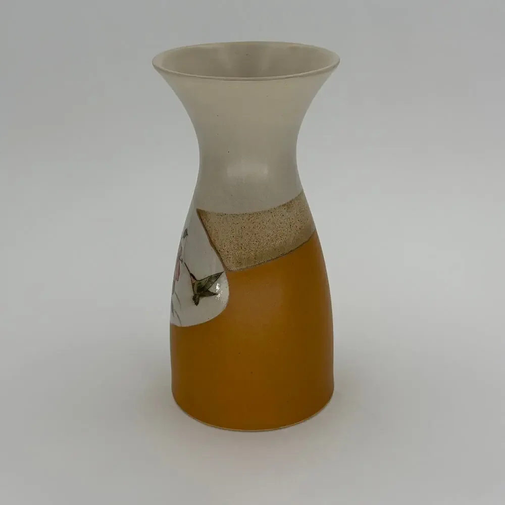 Vintage Otagiri Japan Hummingbird Hibiscus Stoneware Sake Set Carafe 3 Goblets
